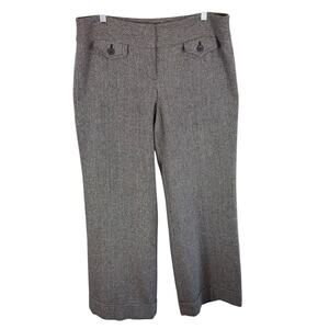 LOFT‎ Marisa Brown Chevron Gold Shimmer Wide Leg Cuffed Tweed Pants Size 10